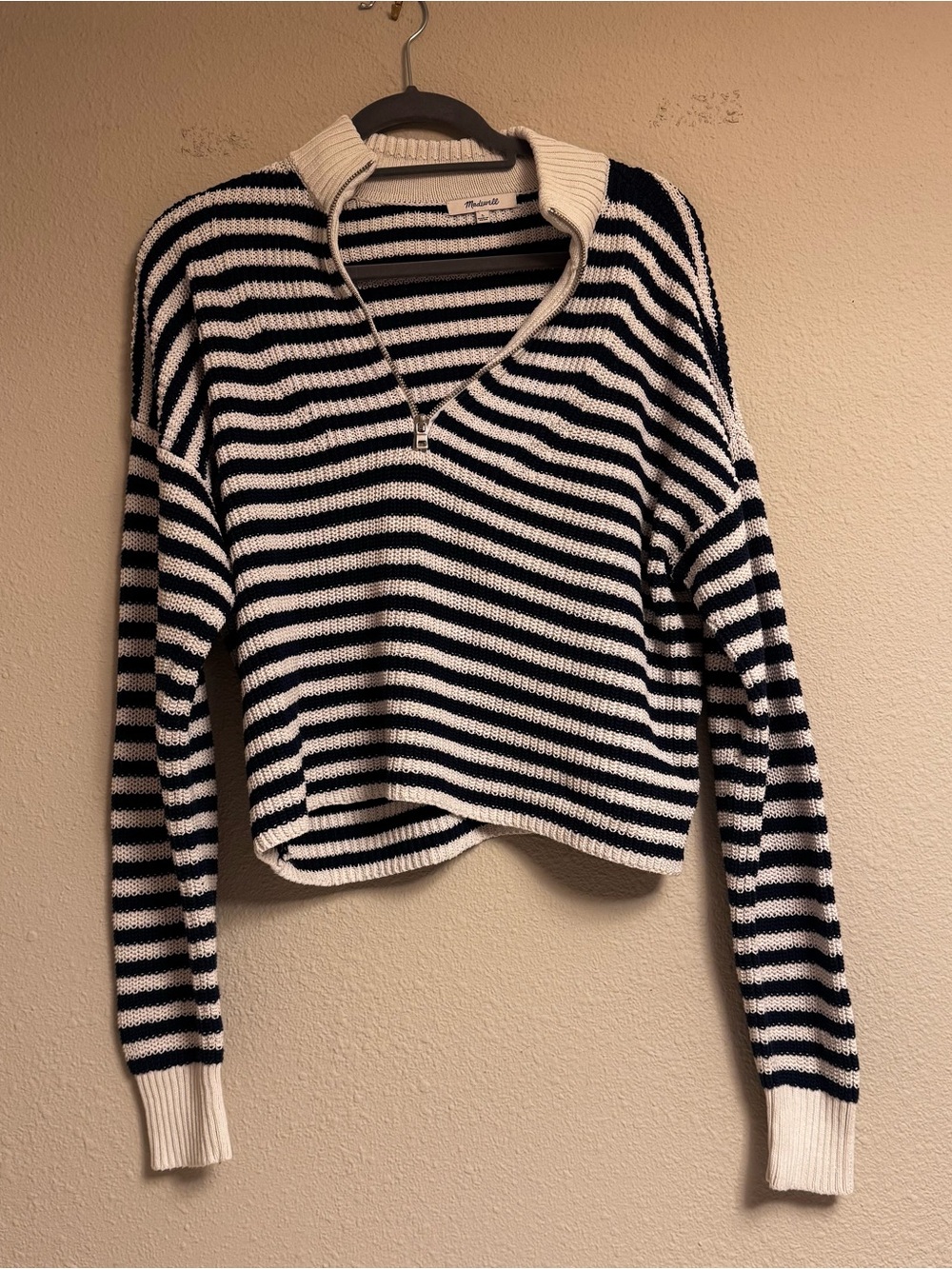 Madewell Navy & White lightweight Half-Zip Knit Sweater